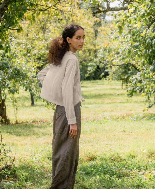 blusa de voile de algodón con cuello fruncido