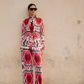 Chaqueta safari Ikat arcoíris roja
