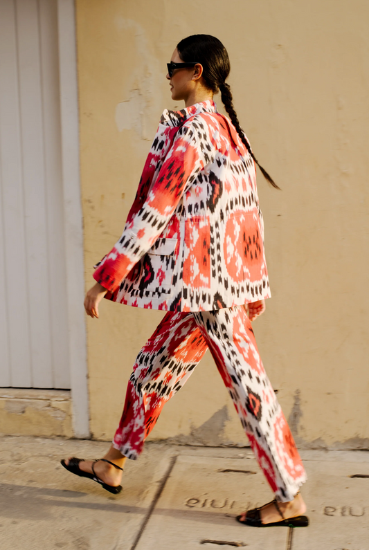 Pantalones safari Ikat arcoíris rojos